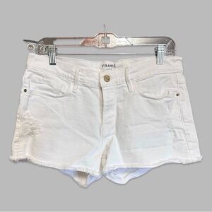 Frame Le Cutoff White Blanc Albi Frayed Raw Hem Denim Shorts Size 28
